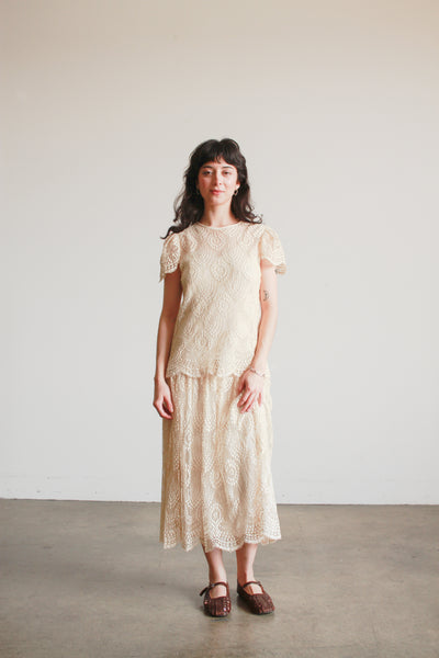1920s Ecru Tiered Lace Dress