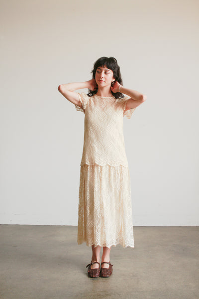 1920s Ecru Tiered Lace Dress