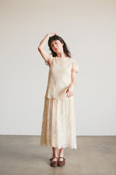 1920s Ecru Tiered Lace Dress