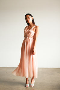 1960s Blush Pink Pleated Applique Dress