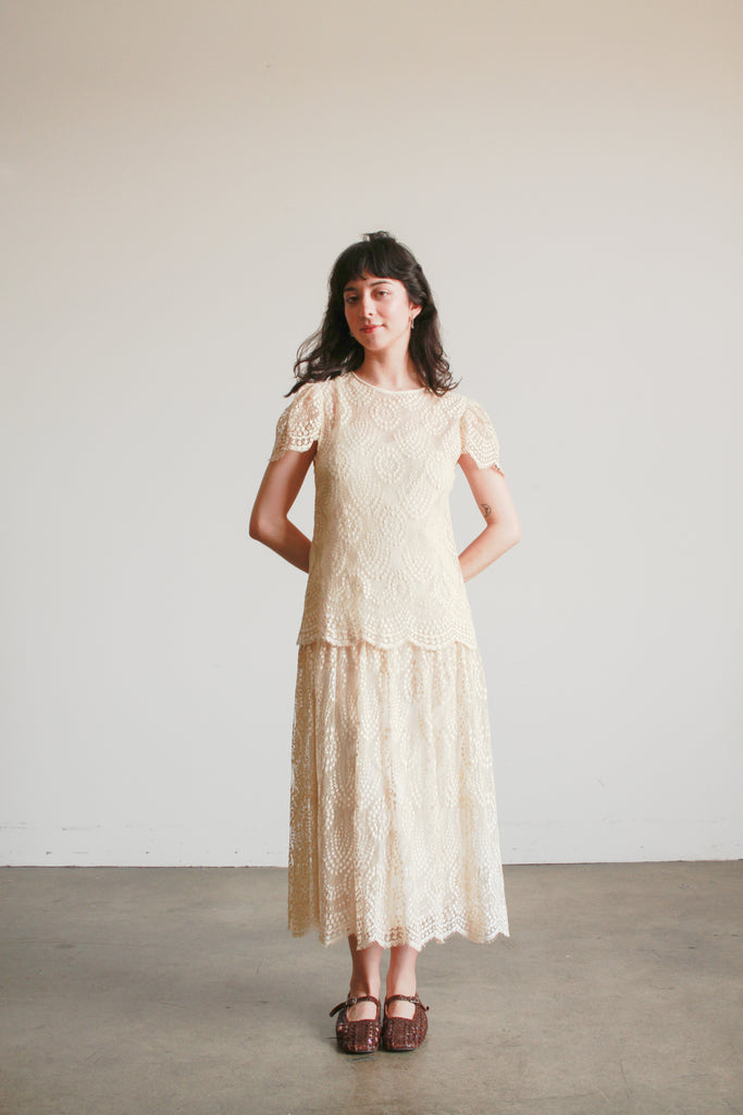 1920s Ecru Tiered Lace Dress Blossom Vintage 1920s Ecru Tiered Lace Dress Blossom Vintage