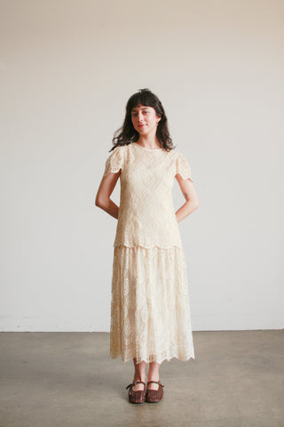 1920s Ecru Tiered Lace Dress