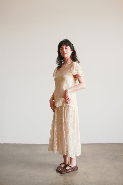 1920s Ecru Tiered Lace Dress