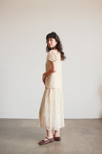 1920s Ecru Tiered Lace Dress