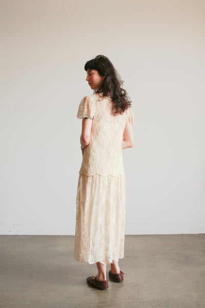1920s Ecru Tiered Lace Dress