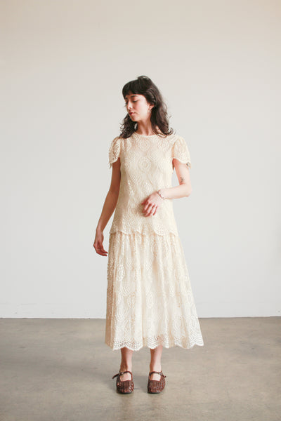 1920s Ecru Tiered Lace Dress