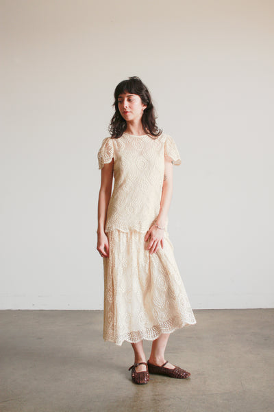 1920s Ecru Tiered Lace Dress