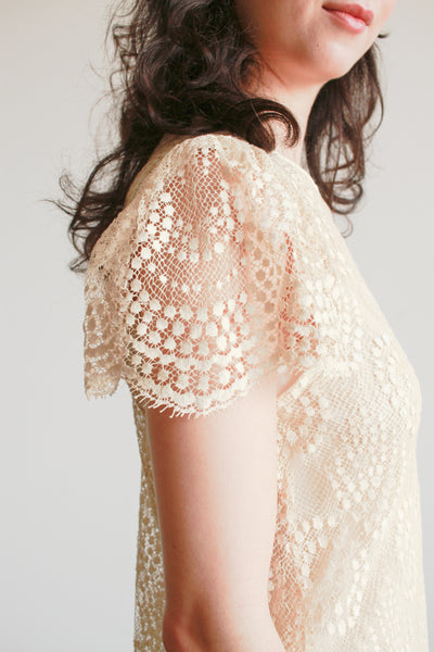 1920s Ecru Tiered Lace Dress
