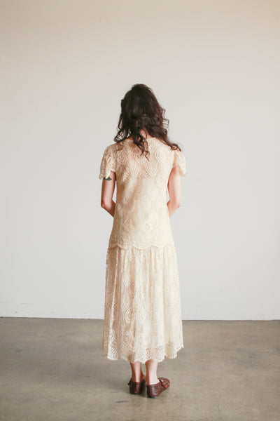 1920s Ecru Tiered Lace Dress