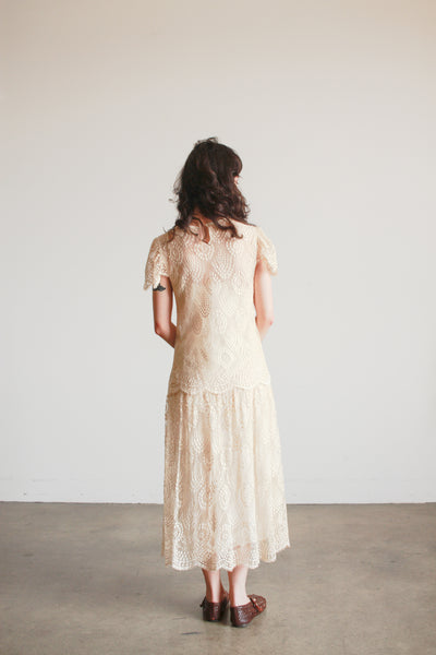 1920s Ecru Tiered Lace Dress