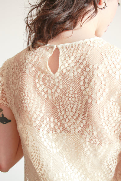1920s Ecru Tiered Lace Dress