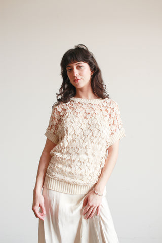 1970s Beige Crochet Cashmere Sweater