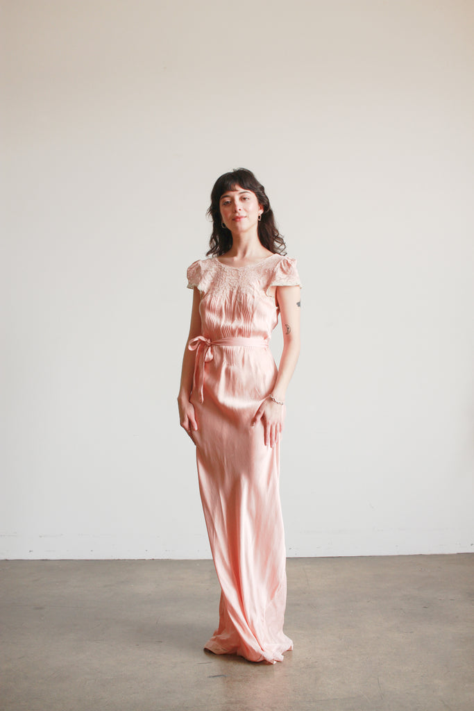 1930s Ballet Pink Silk Charmeuse Bias Cut Cap Sleeve Dress – Blossom Vintage