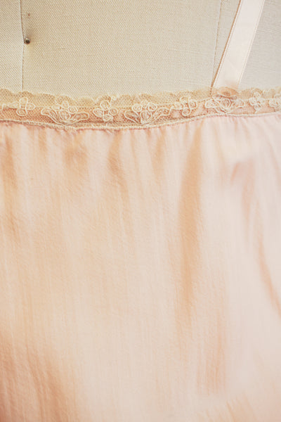 1920s Peach Silk Tambour Lace Inlay Slip Dress