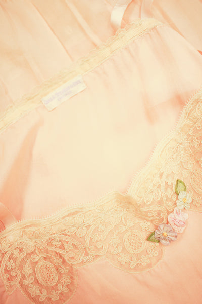 1920s Peach Silk Tambour Lace Inlay Slip Dress