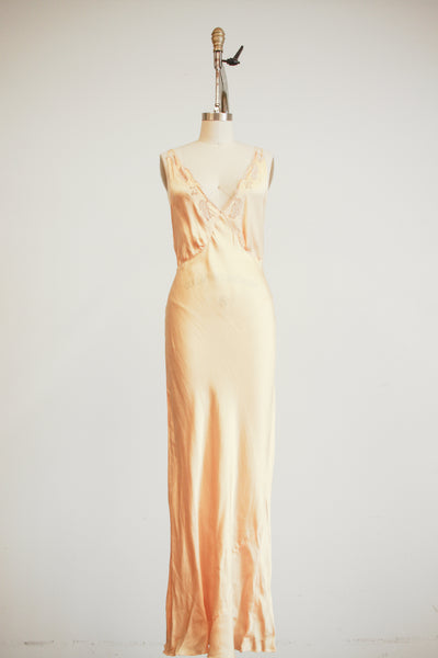 1930s Golden Yellow Silk Bias Dress
