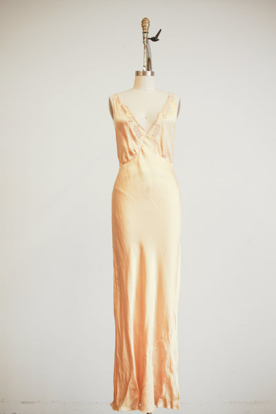 1930s Golden Yellow Silk Bias Dress