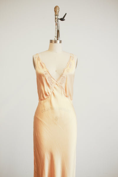 1930s Golden Yellow Silk Bias Dress