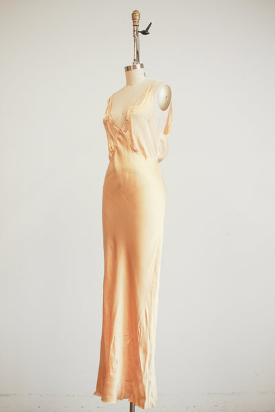 1930s Golden Yellow Silk Bias Dress