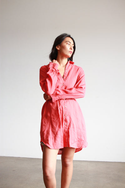 1990s Coral Linen Long Sleeve Tunic