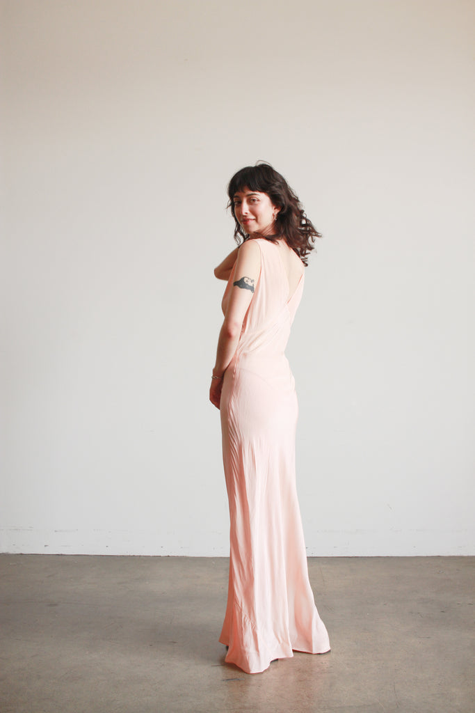 1930s Pink Rayon Bias Cut Sleeveless Dress Blossom Vintage 1930s Pink Rayon Bias Cut Sleeveless Dress Blossom Vintage