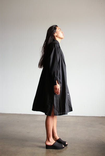 1980s Peter Mu Black Linen Cocoon Dress