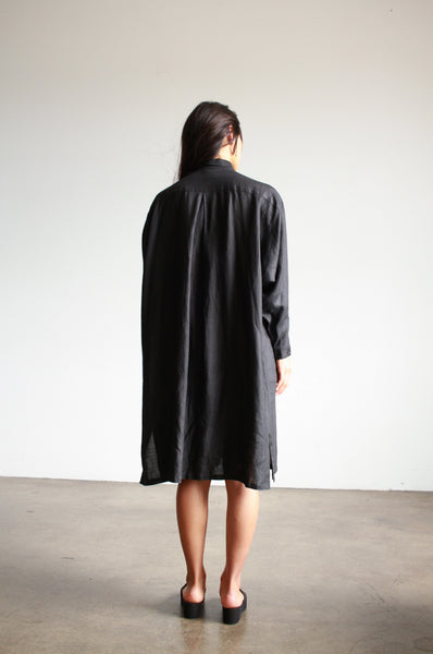 1980s Peter Mu Black Linen Cocoon Dress