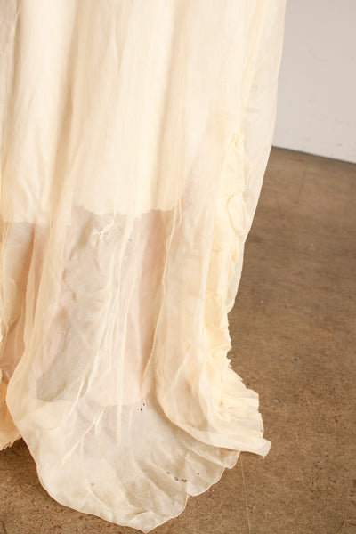 1930s Cream Ruffled Sleeve Sheer Gown