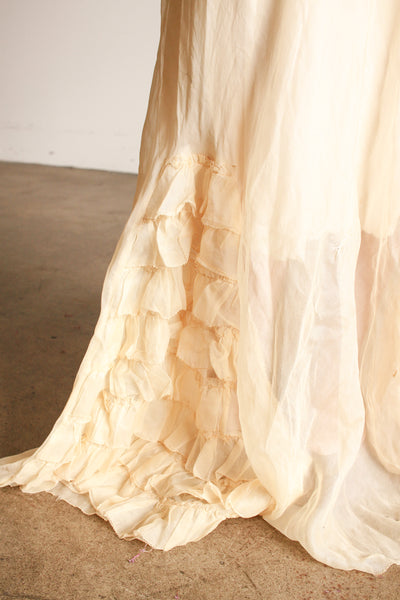 1930s Cream Ruffled Sleeve Sheer Gown