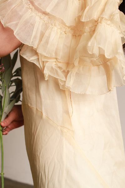 1930s Cream Ruffled Sleeve Sheer Gown