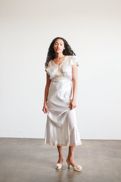 1930s Light Blue Rayon Bias Cap Sleeve Dress