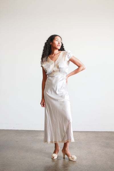 1930s Light Blue Rayon Bias Cap Sleeve Dress