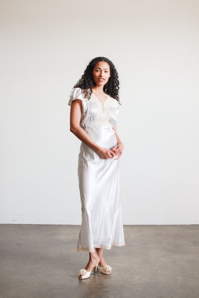 1930s Light Blue Rayon Bias Cap Sleeve Dress