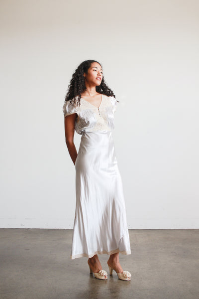 1930s Light Blue Rayon Bias Cap Sleeve Dress