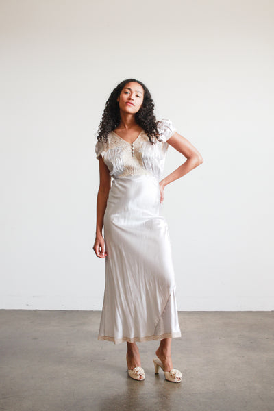 1930s Light Blue Rayon Bias Cap Sleeve Dress