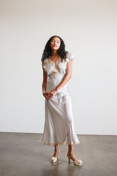 1930s Light Blue Rayon Bias Cap Sleeve Dress