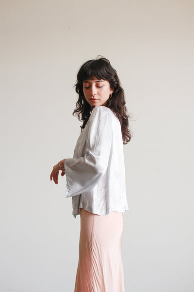 1940s Baby Blue Rayon Embroidered Bed Jacket