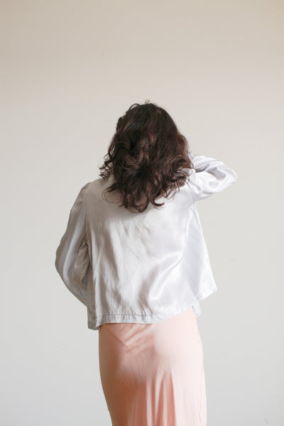 1940s Baby Blue Rayon Embroidered Bed Jacket