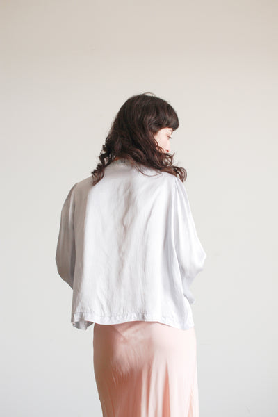 1940s Baby Blue Rayon Embroidered Bed Jacket