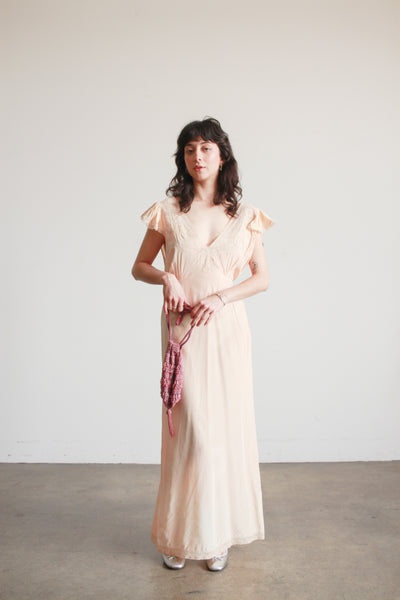 1930s Blush Pink Flutter Sleeve Bias Dress