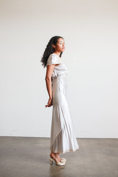 1930s Light Blue Rayon Bias Cap Sleeve Dress