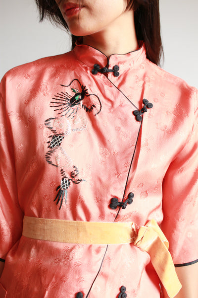 1960s Peach Dragon Embroidered Blouse