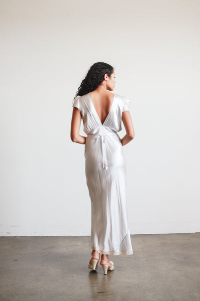 1930s Light Blue Rayon Bias Cap Sleeve Dress