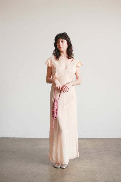 1930s Blush Pink Flutter Sleeve Bias Dress