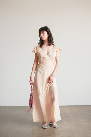 1930s Blush Pink Flutter Sleeve Bias Dress
