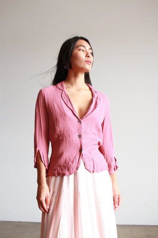 1990s Crepe Rayon Rose Button Blouse