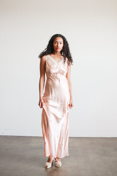 1930s Baby Pink Cold Rayon Ruched Bias Dress