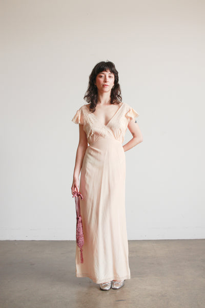 1930s Blush Pink Flutter Sleeve Bias Dress