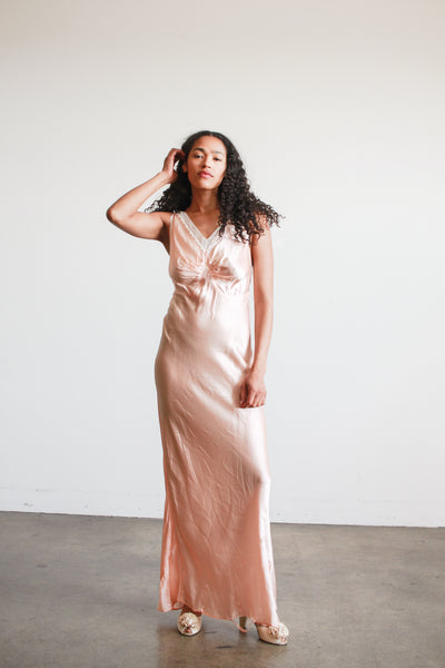 1930s Baby Pink Cold Rayon Ruched Bias Dress