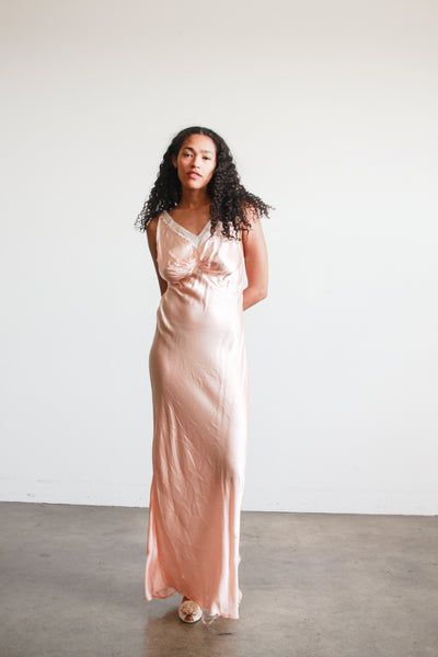 1930s Baby Pink Cold Rayon Ruched Bias Dress